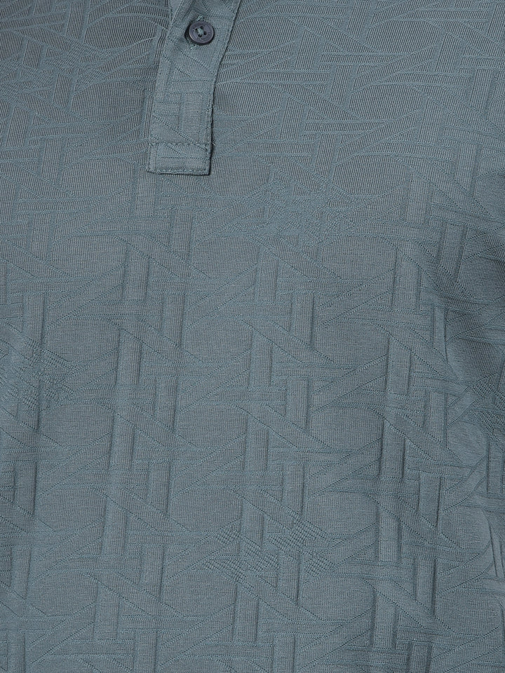 Green Printed Polo-Neck T-Shirt