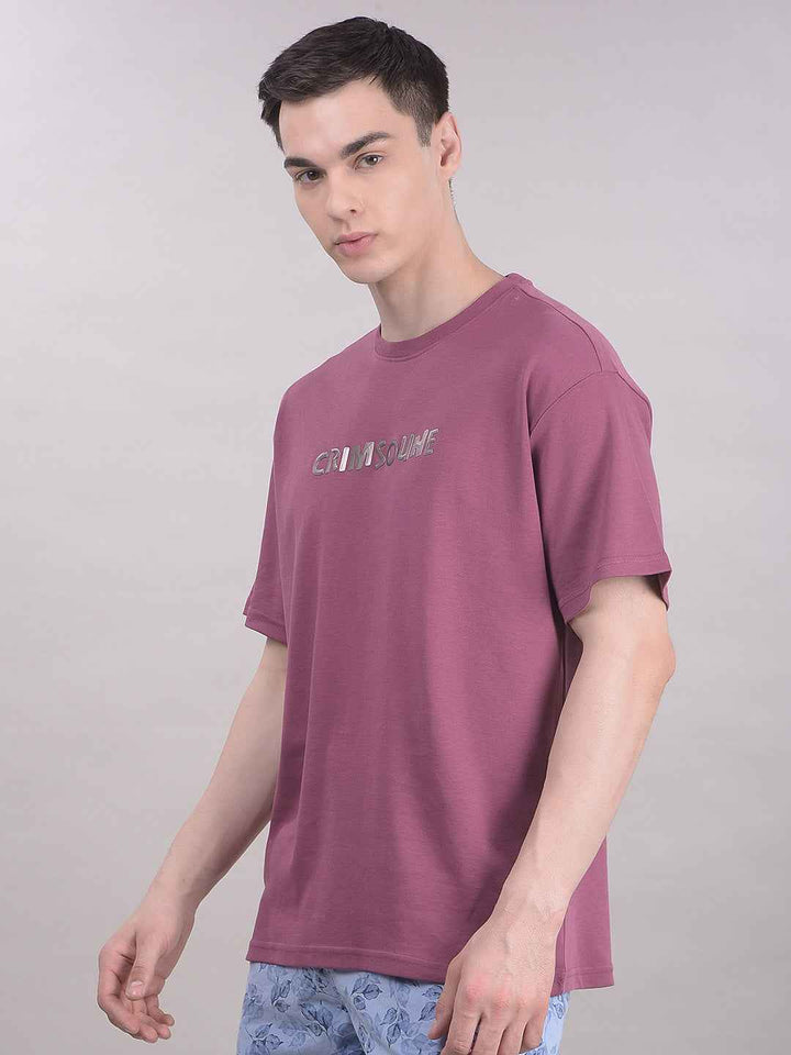 Mauve Typographic 100% Cotton Oversize T-Shirt
