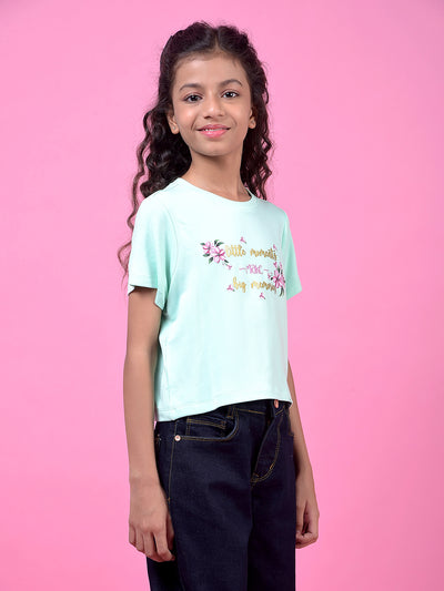 Green Graphic Print Cropped T-Shirt