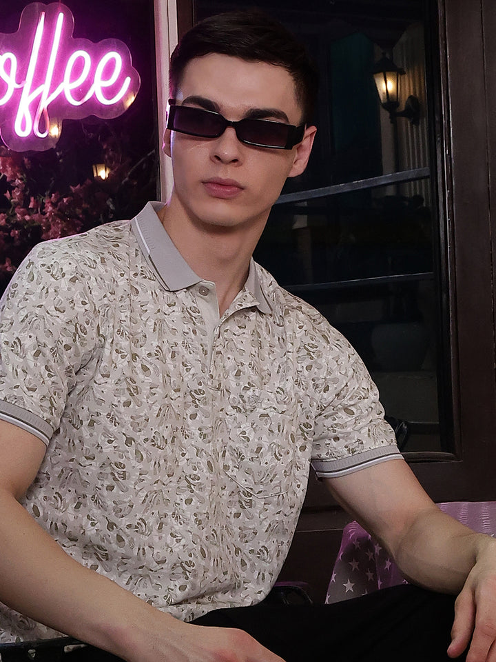 Green Printed Polo Neck T-Shirt