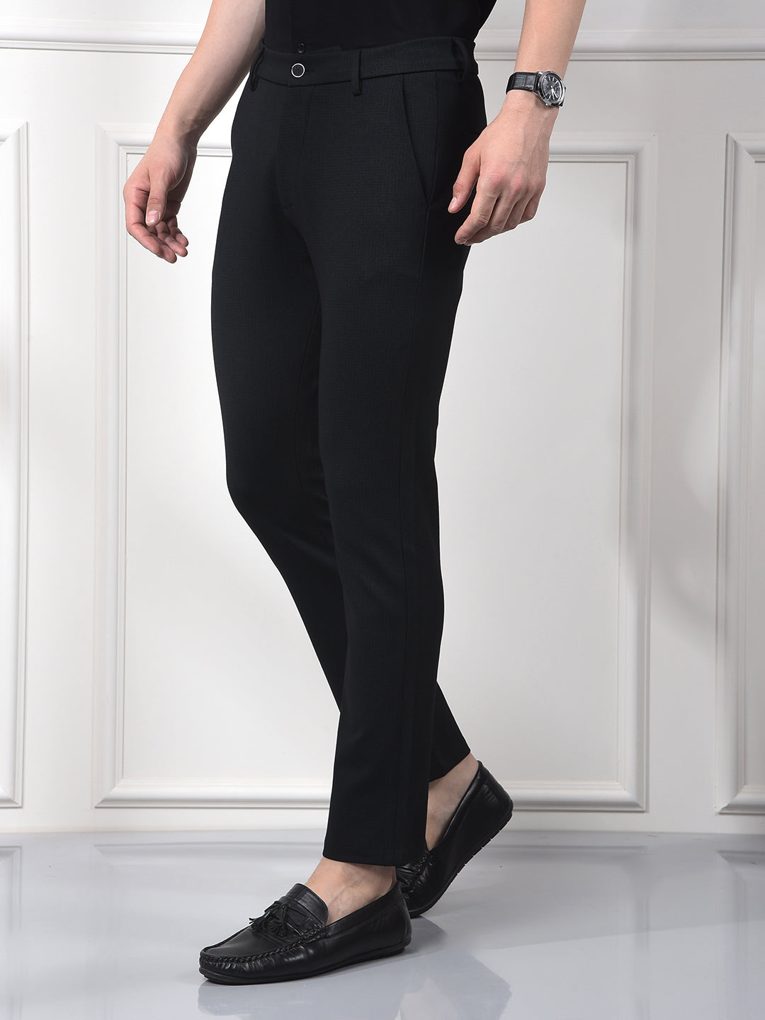 Navy Blue Printed Knitted Trousers