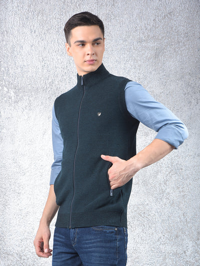 Blue High Neck Sleeveless Sweater