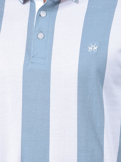 Blue Vertical Stripes 100% Cotton Polo Neck T-Shirt-Men T-Shirts-Crimsoune Club
