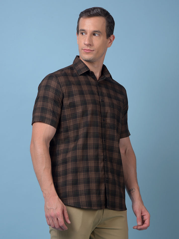 Brown Checked 100% Cotton Shirt