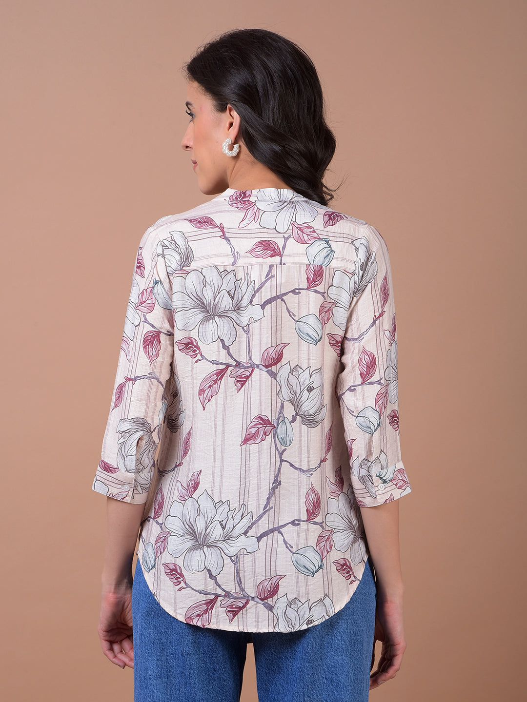 Maroon Floral Print V-Neck Shirt