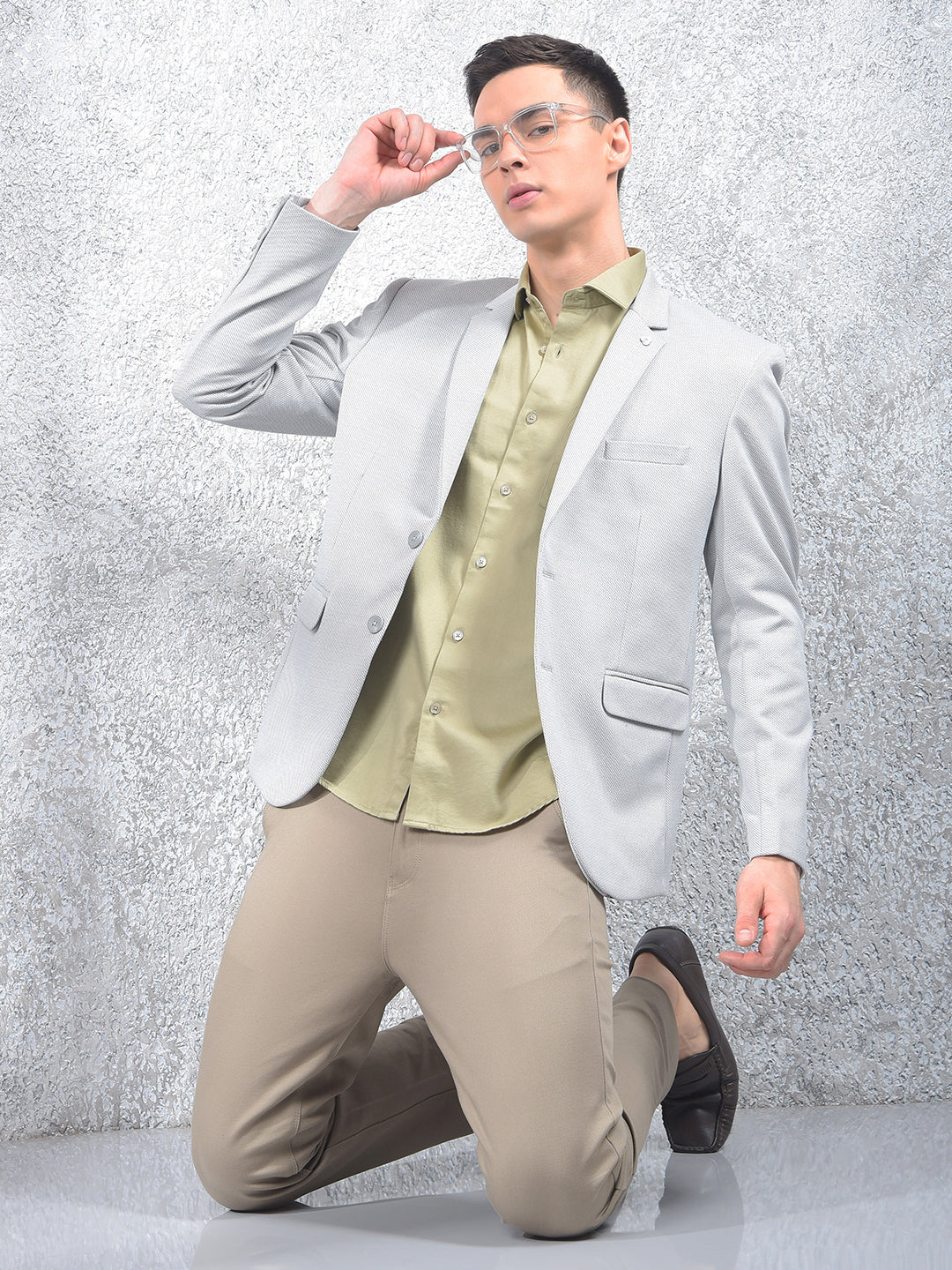 Grey Notched Lapel Single Breasted Blazer