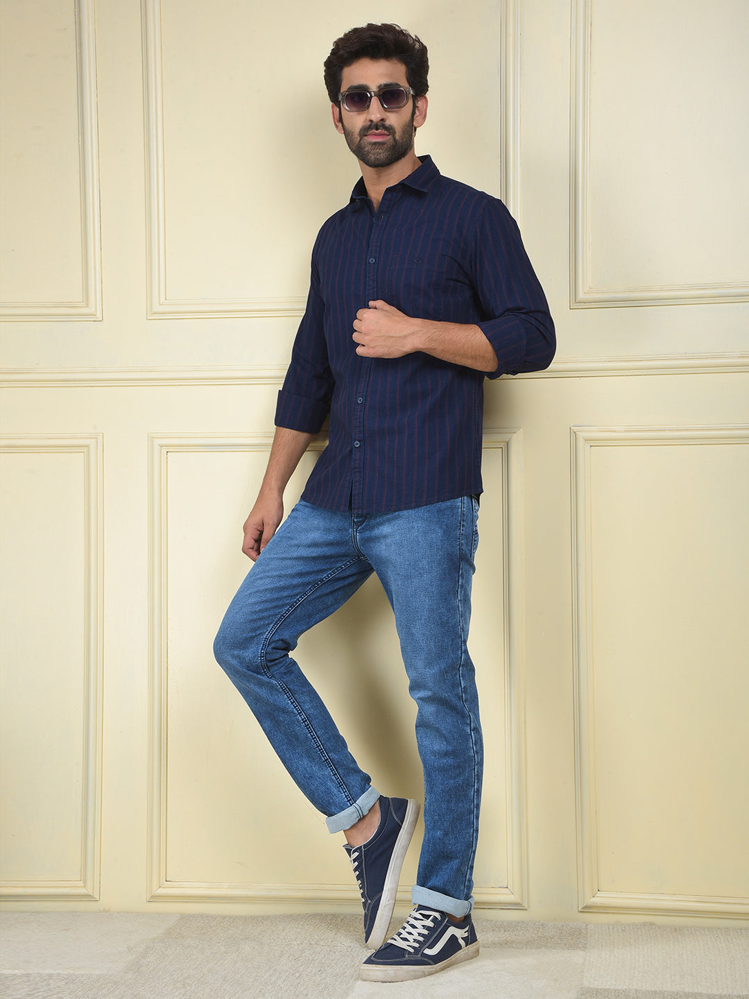 Red Vertical Stripes 100% Cotton Shirt