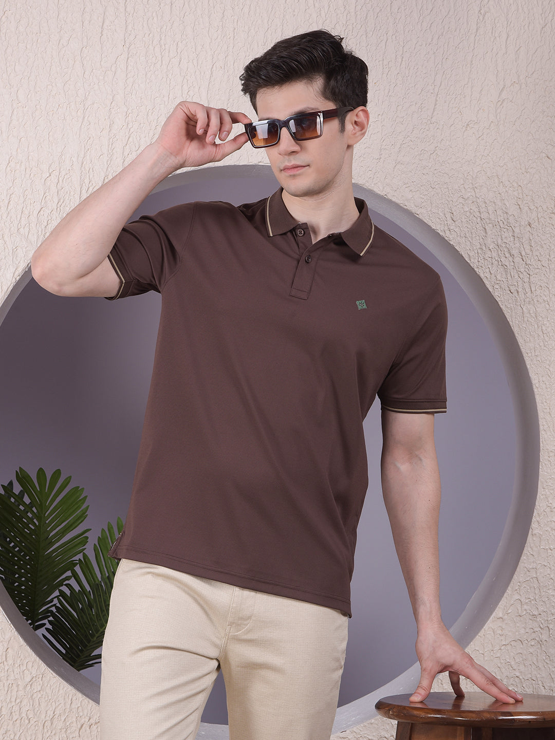 Brown Polo-Neck T-Shirt