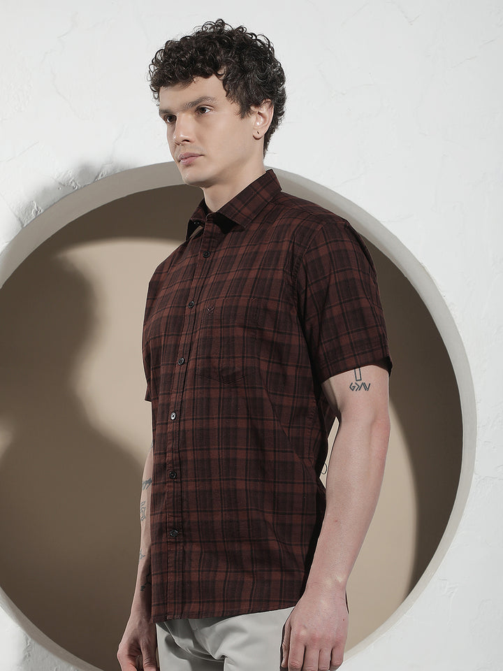 Brown Checked 100% Cotton Shirt