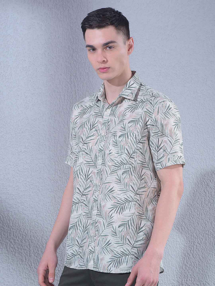 Green Linen Floral Print Shirt