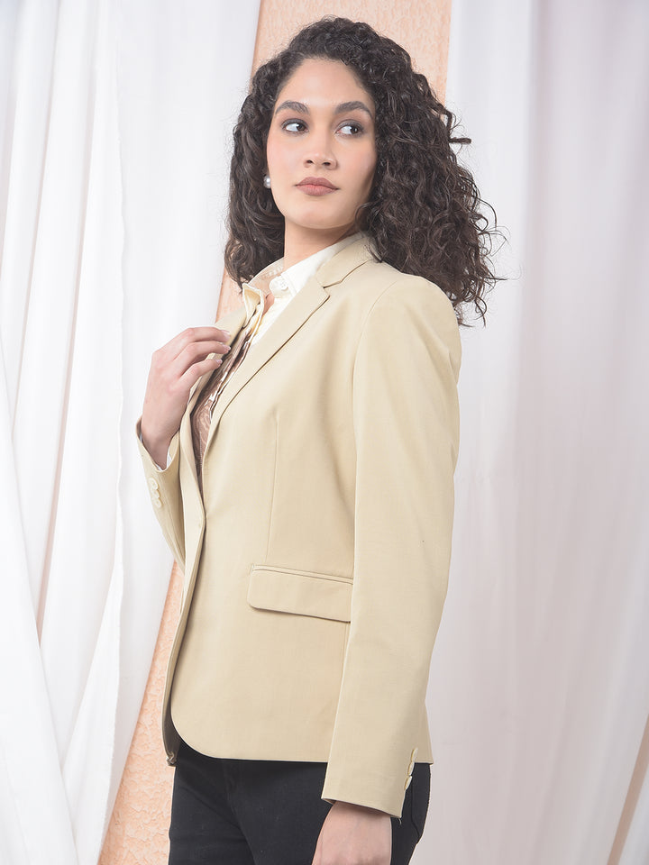 Beige Notched Lapel Single-Breasted Blazer