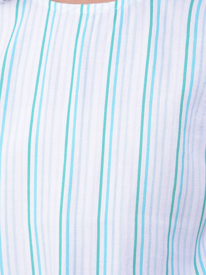 Blue Vertical Stripes Linen Top With Knot Detail