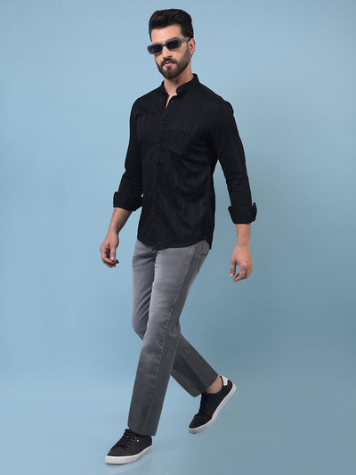 Black Embroidered 100% Cotton Shirt