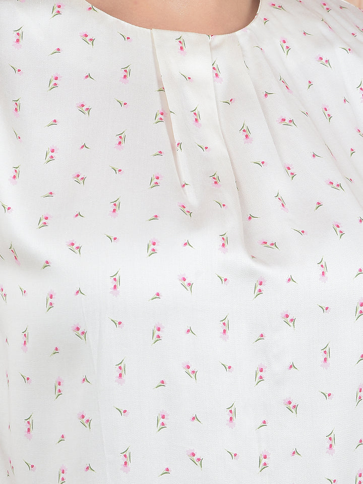 White Floral Print Sleeveless Modal Top