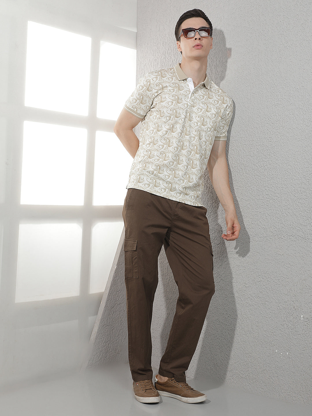 Beige Paisley Print Polo T-Shirt