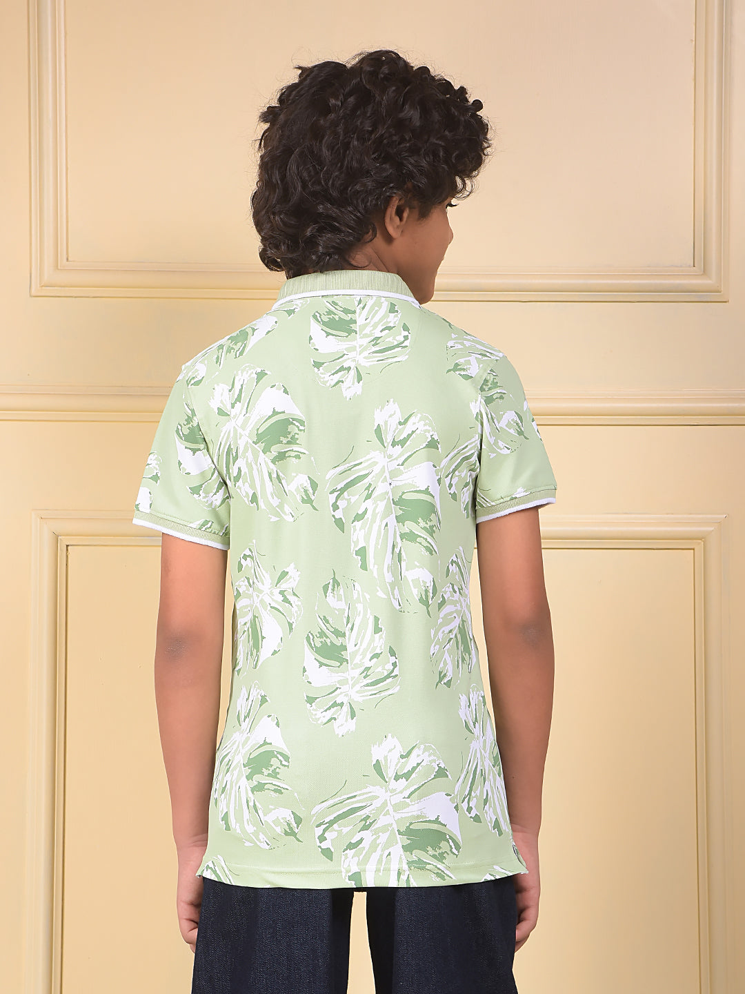 Green Floral Print Polo Neck T-Shirt