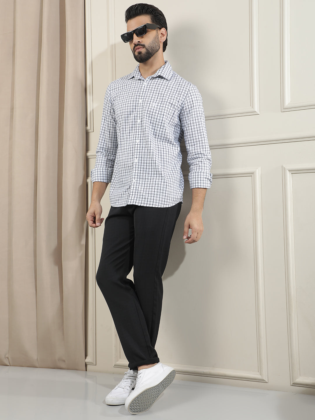 White 100% Cotton Checked Shirt
