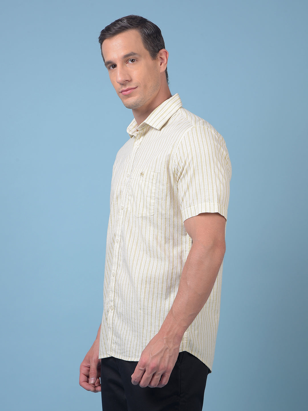 Olive Vertical Stripes 100% Cotton Shirt
