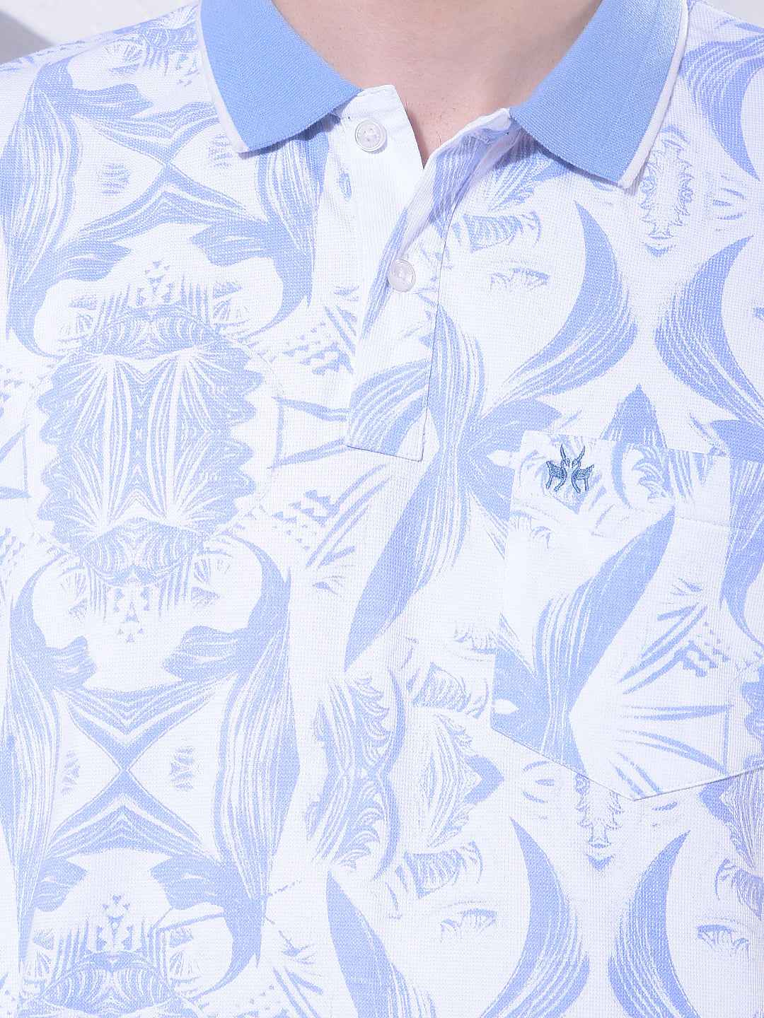 Blue Printed Polo Neck T-Shirt