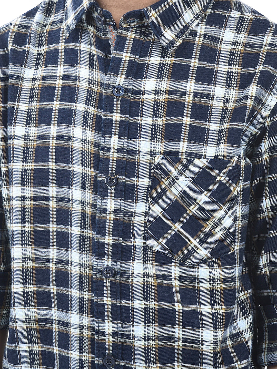 Navy Blue Checked 100% Cotton Shirt