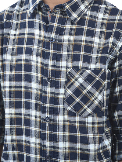 Navy Blue Checked 100% Cotton Shirt