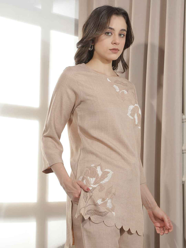 Earthy Brown Delicate Embroidered Top