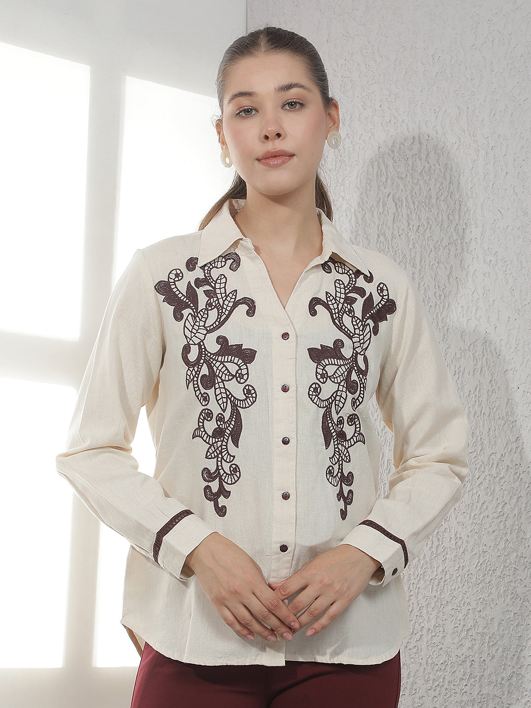 Off White Embroidered Shirt