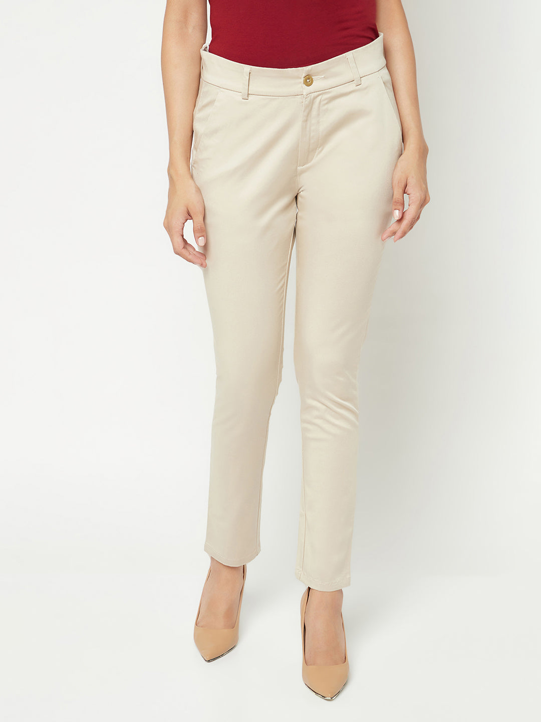 Beige Straight Trousers