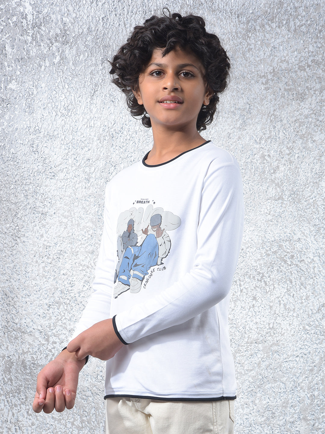 White Graphic Print 100% Cotton T-Shirt