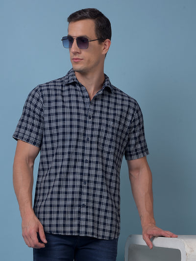Navy Blue Checked 100% Cotton Shirt