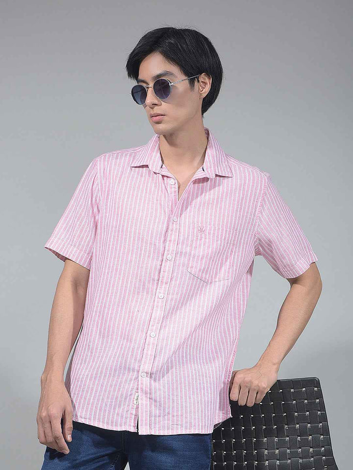 Pink Vertical Striped Linen Shirt