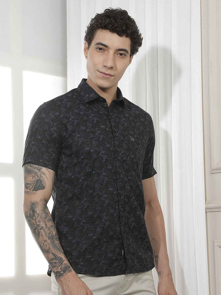 Classic Blue Printed Casual Shirt