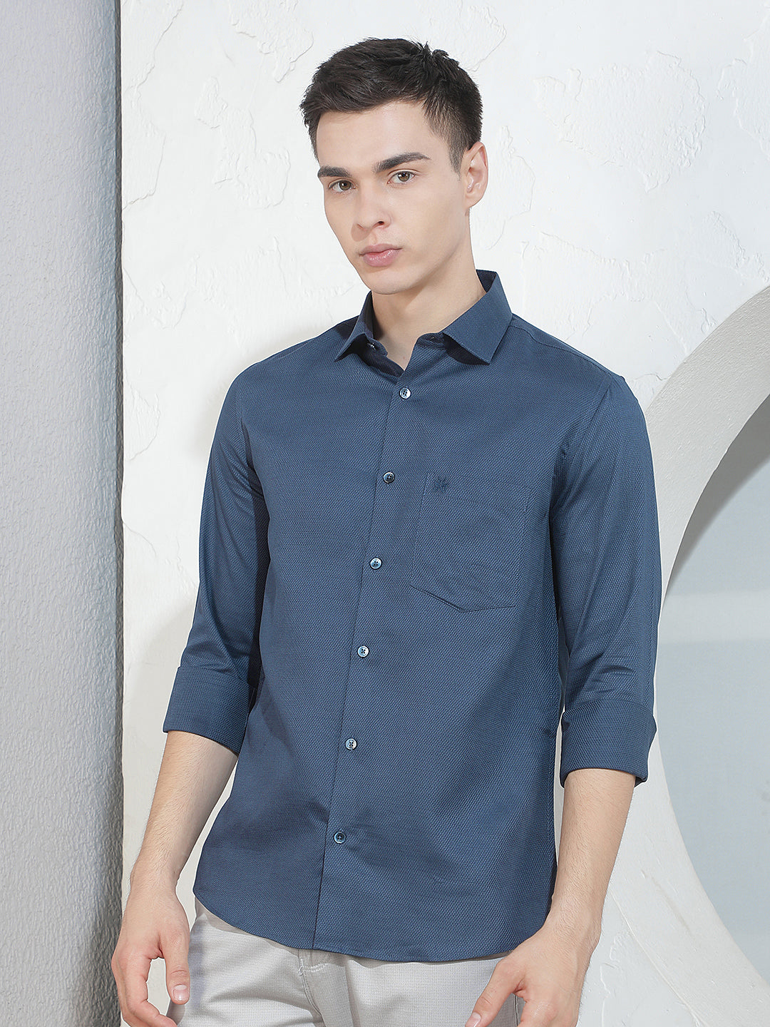 Chic Royal Blue Jacquard Shirt