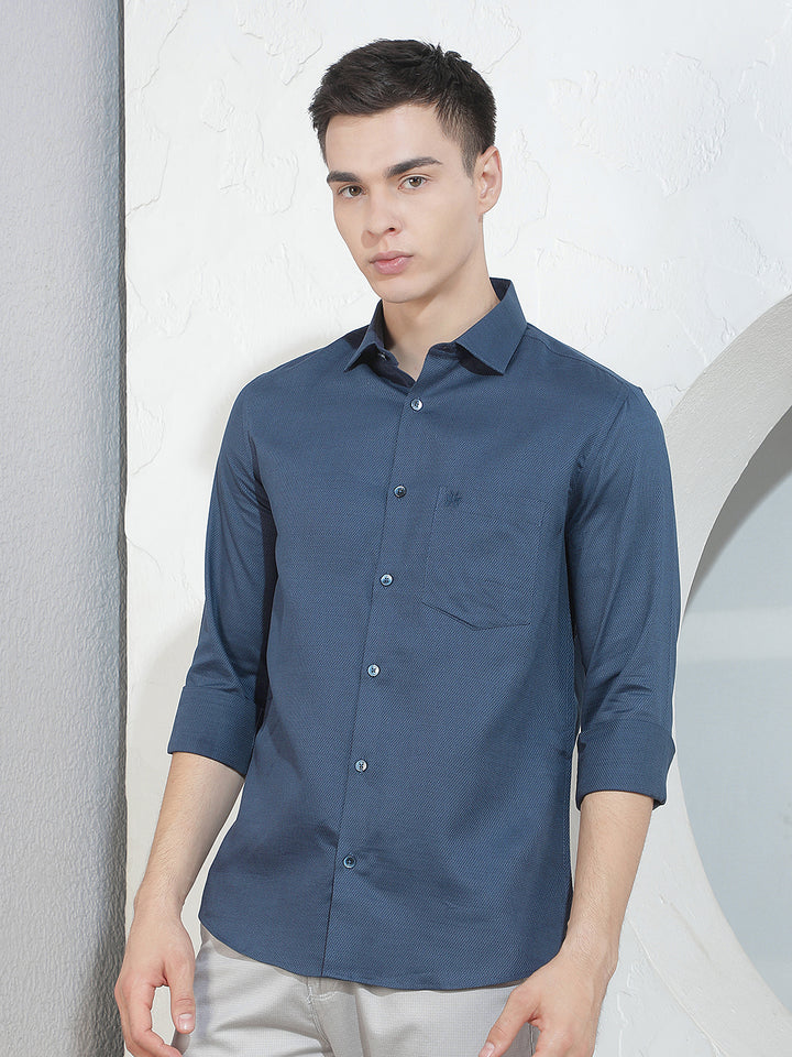 Chic Royal Blue Jacquard Shirt