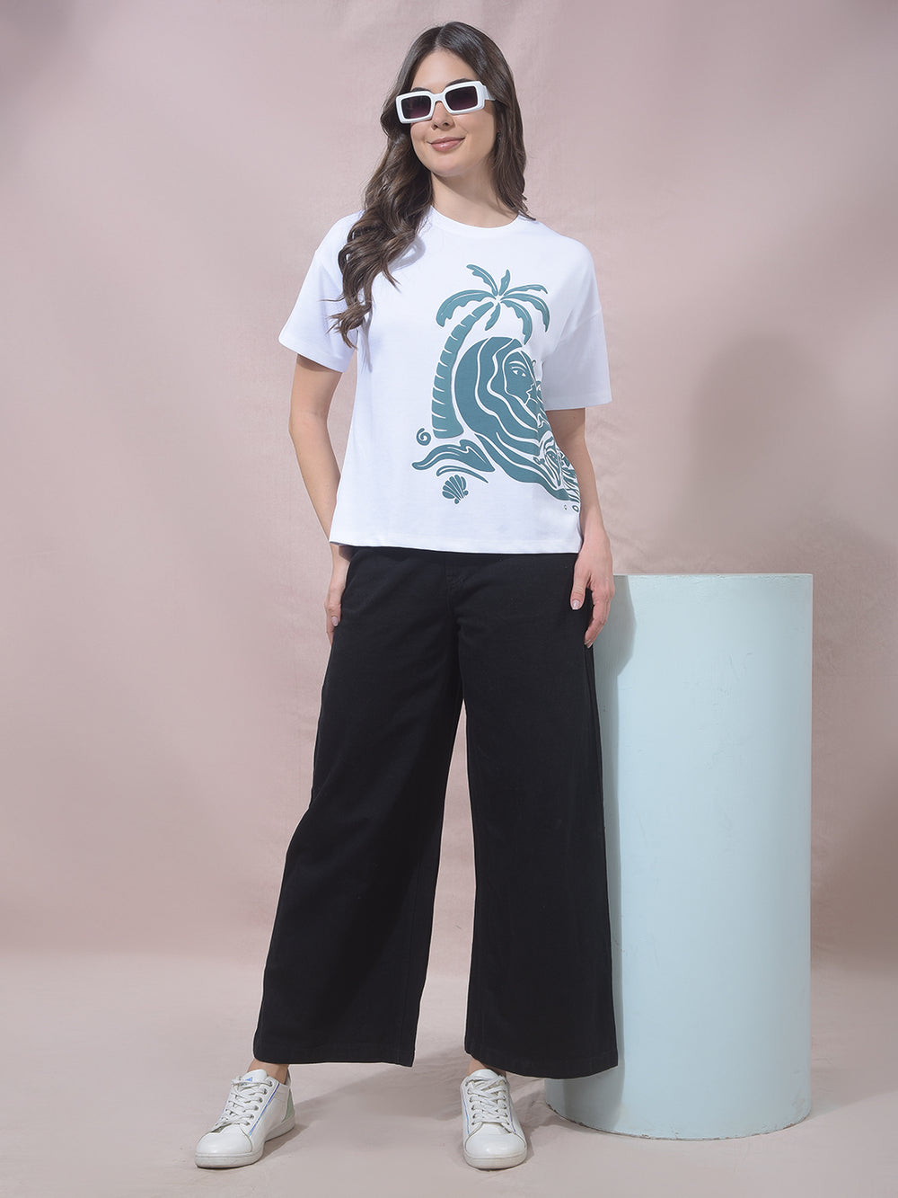 White Graphic Print T-Shirt-Women T-Shirts-Crimsoune Club