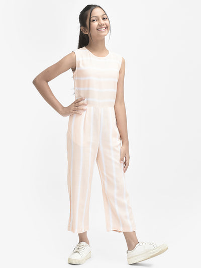Peach Striped Sleeveless Jumpsuit-Girls Jumpsuits-Crimsoune Club