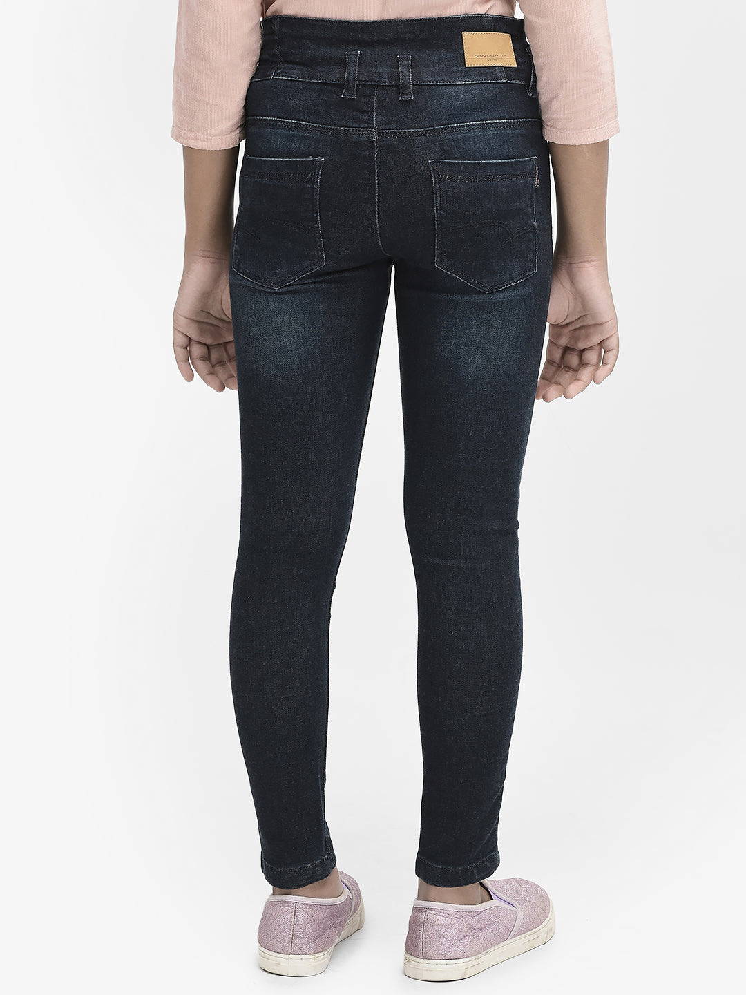 Navy Blue High Waist Jeans-Girls Jeans-Crimsoune Club