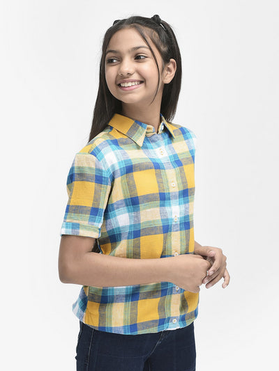 Mustard Checked Top-Girls Tops-Crimsoune Club