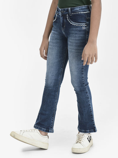 Blue Bootcut Jeans-Girls Jeans-Crimsoune Club