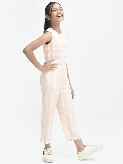 Peach Striped Sleeveless Jumpsuit-Girls Jumpsuits-Crimsoune Club