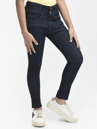 Navy Blue High Waist Jeans-Girls Jeans-Crimsoune Club