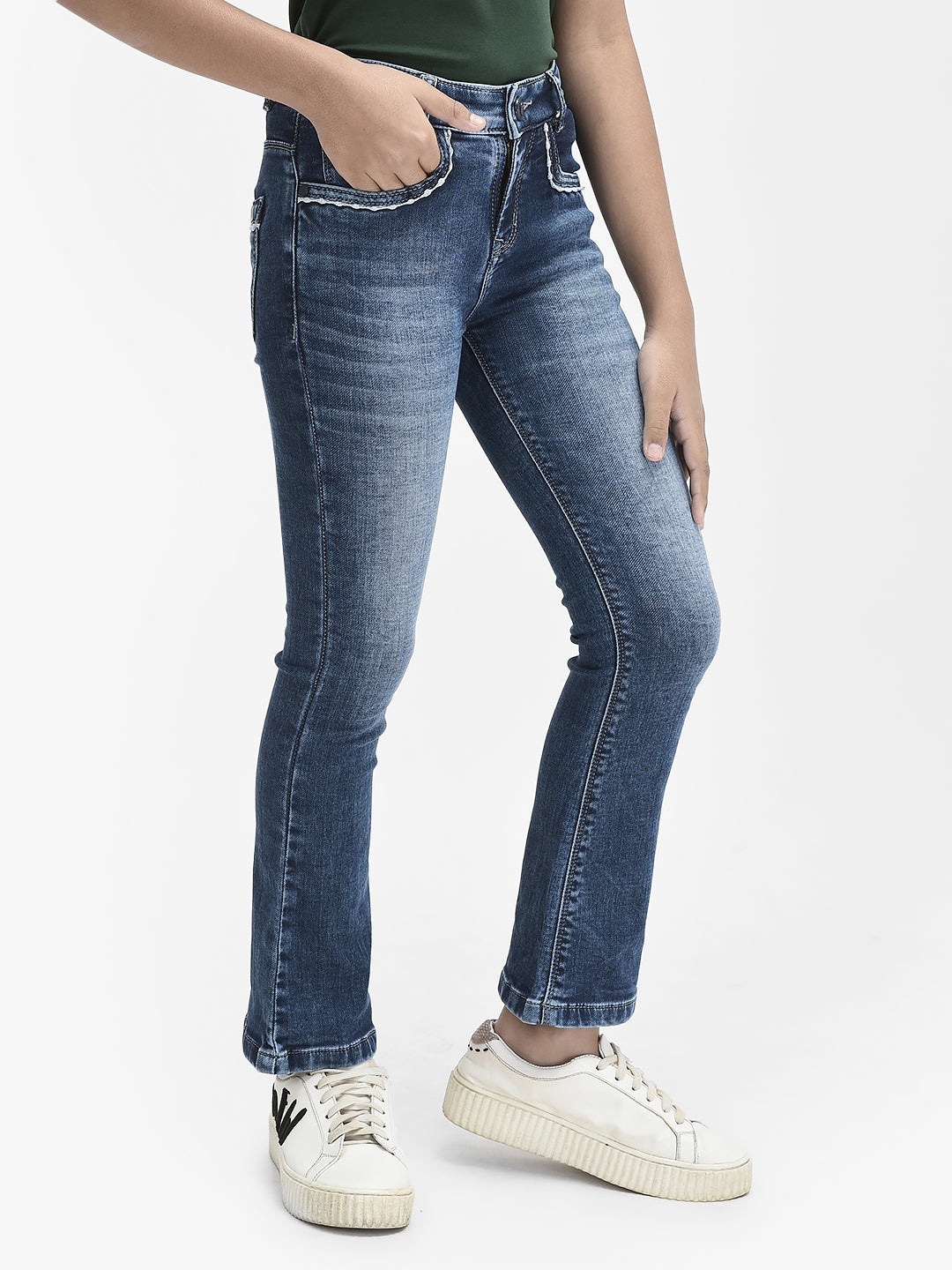 Blue Bootcut Jeans-Girls Jeans-Crimsoune Club