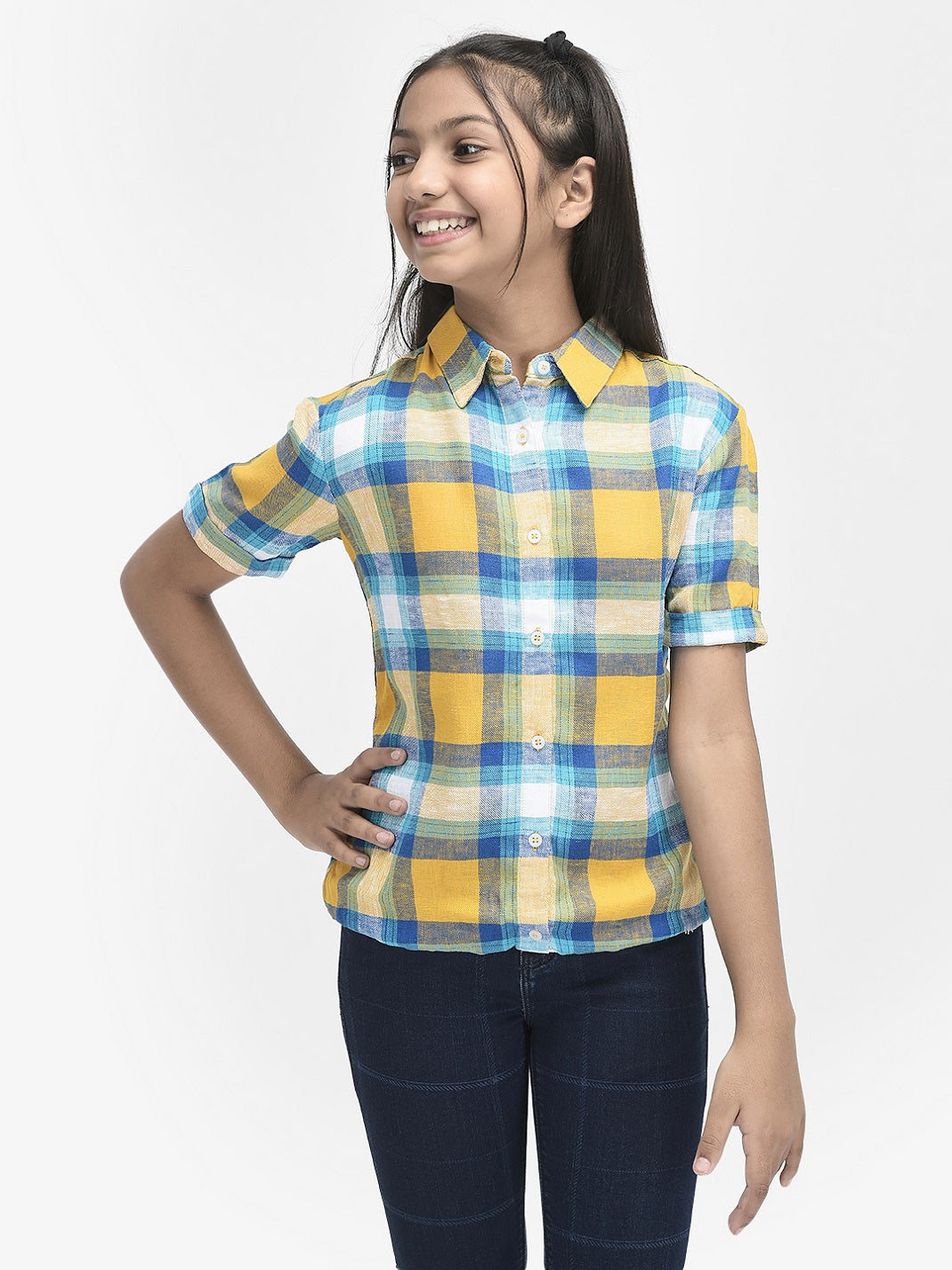 Mustard Checked Top-Girls Tops-Crimsoune Club