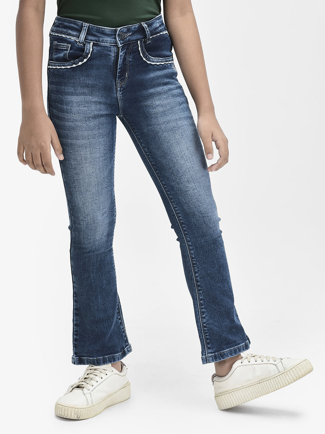 Blue Bootcut Jeans-Girls Jeans-Crimsoune Club