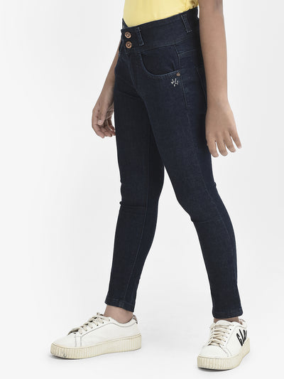 Navy Blue High Waist Jeans-Girls Jeans-Crimsoune Club