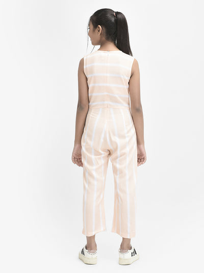 Peach Striped Sleeveless Jumpsuit-Girls Jumpsuits-Crimsoune Club