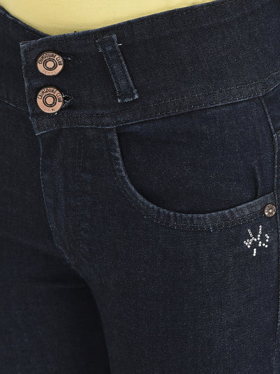 Navy Blue High Waist Jeans-Girls Jeans-Crimsoune Club