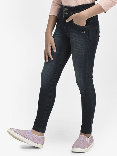 Navy Blue High Waist Jeans-Girls Jeans-Crimsoune Club