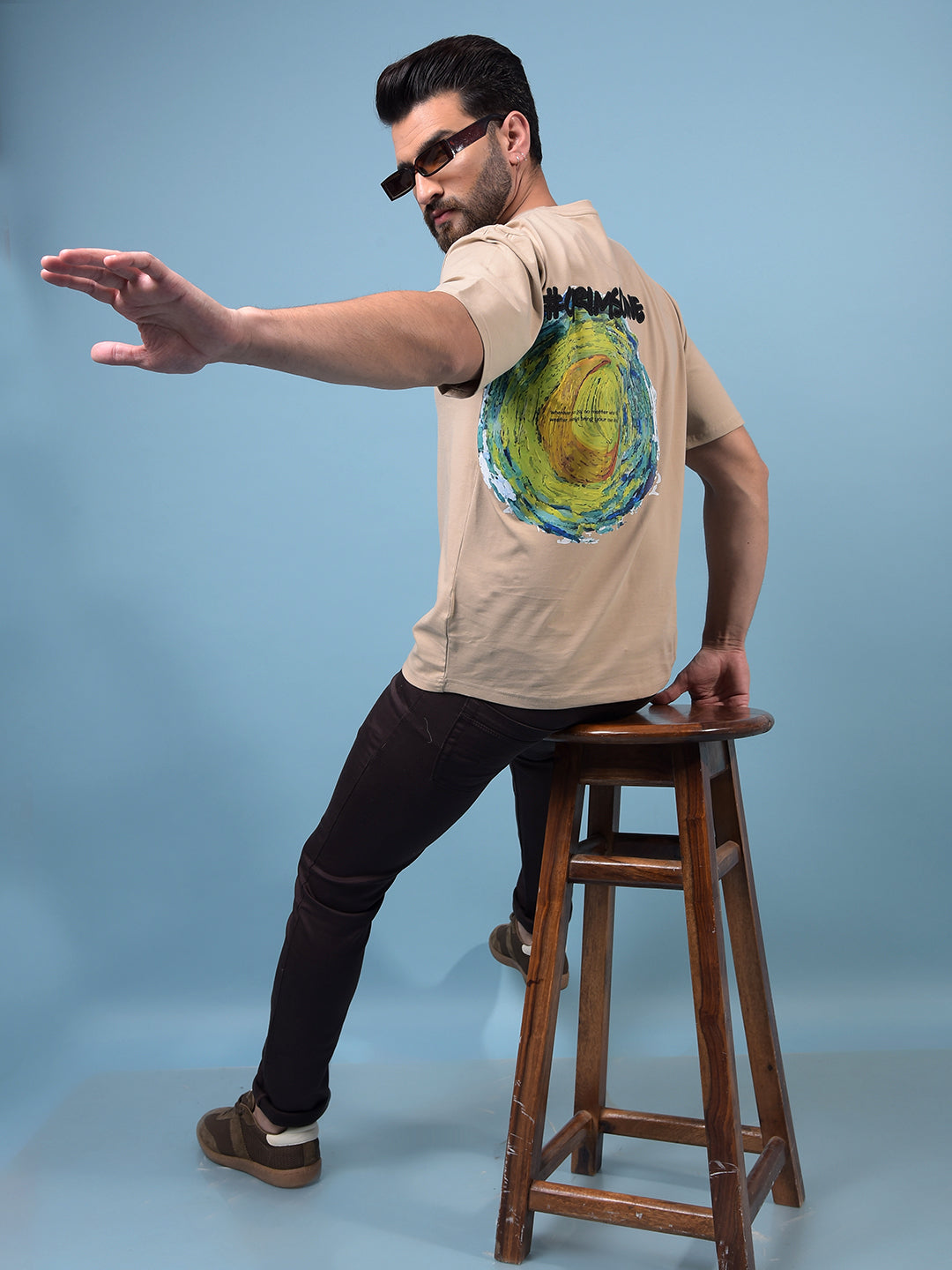 Men's Beige Graphic Print Round Neck T-Shirt-Men T-Shirts-Crimsoune Club