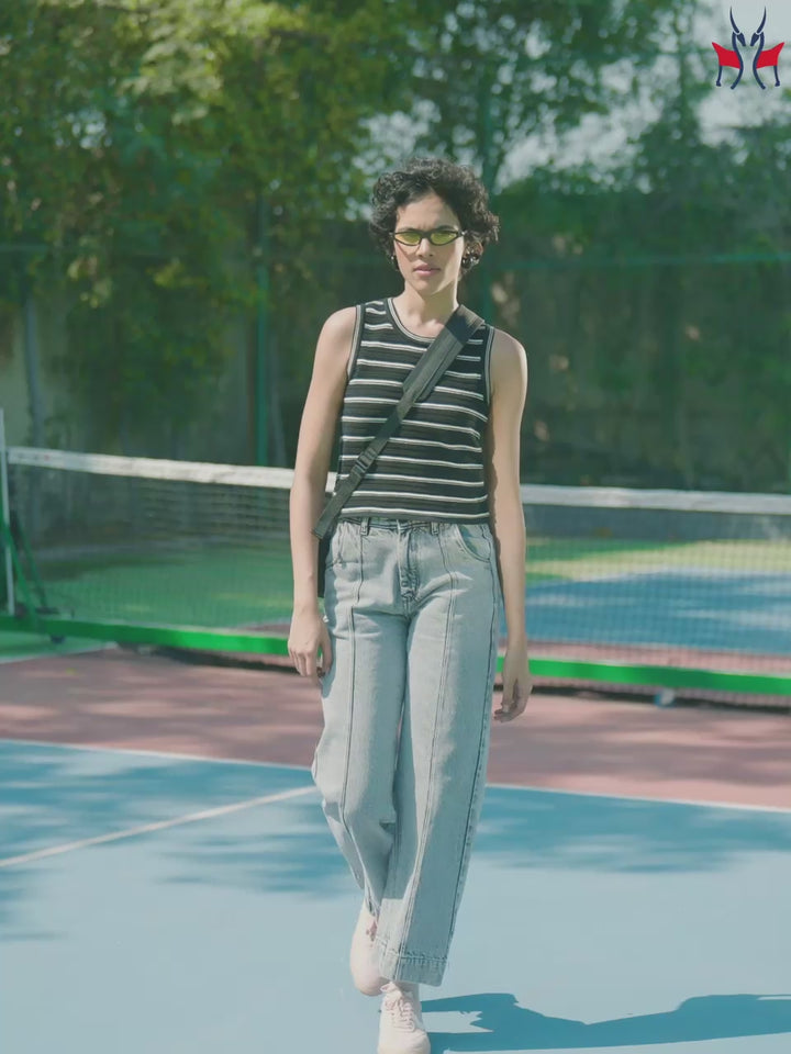 Black Horizontal Stripes 100% Cotton Sleeveless Top